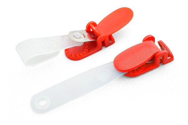 Ausweisclips für Hüllen mit Langloch, Kunststoffclip, rot
