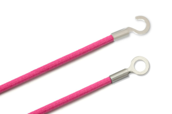 Gummischnüre mit Kabelschuhen, geschlossen und offen, pink