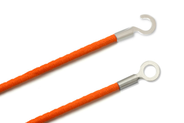 Gummischnüre mit Kabelschuhen, geschlossen und offen, dunkel-orange