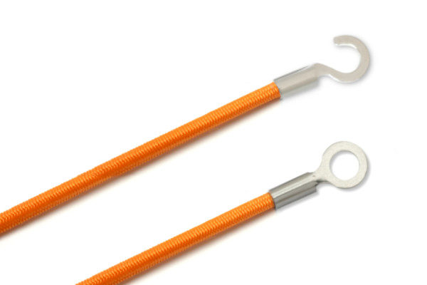 Gummischnüre mit Kabelschuhen, geschlossen und offen, orange