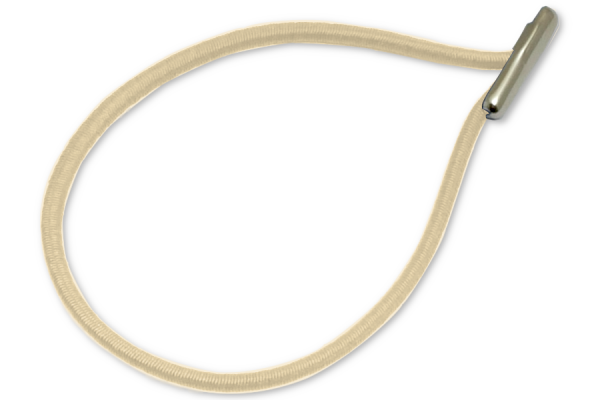 Gummischnüre in Tropfenform montiert, beige